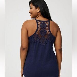 Torrid Navy Blue Floral Lace Back Tank Top